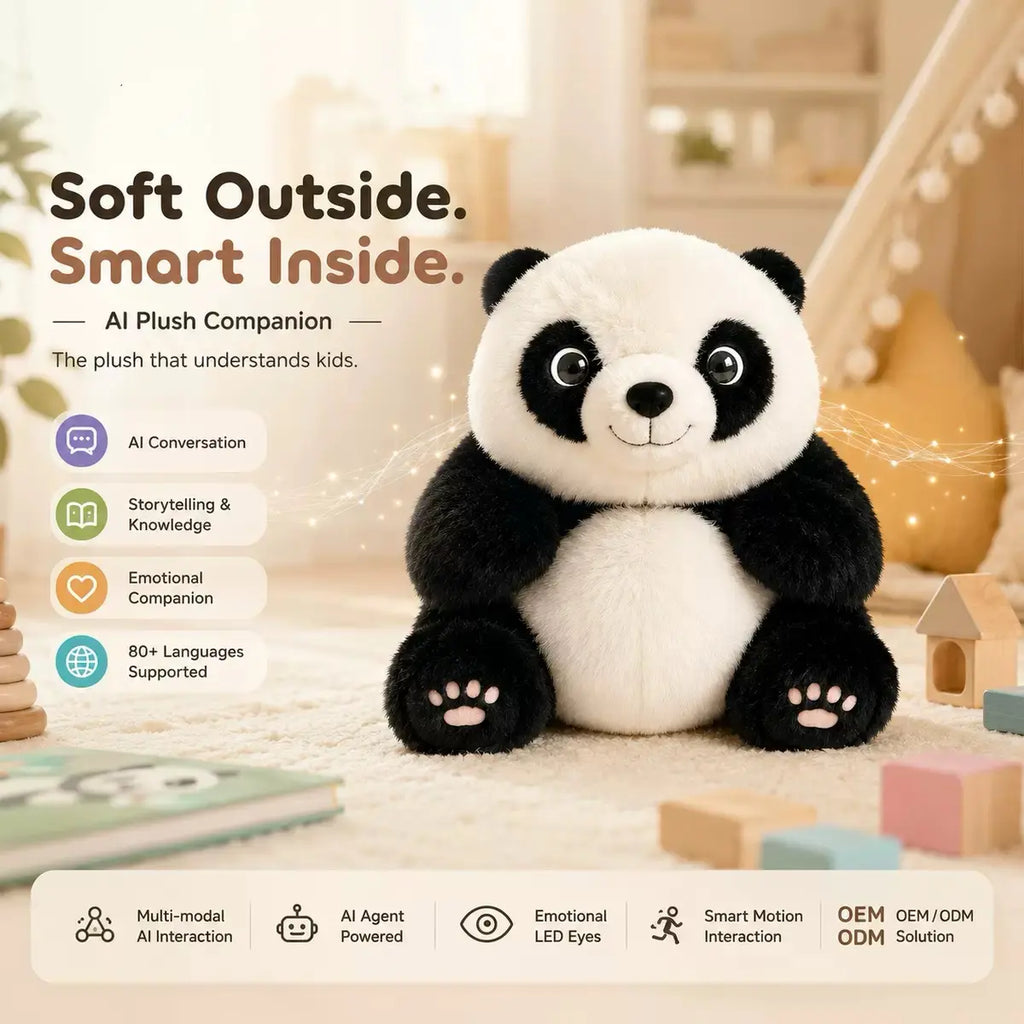 PandaCiCi Smart AI Interactive Panda Plush Companion with Emotional LED Eyes
