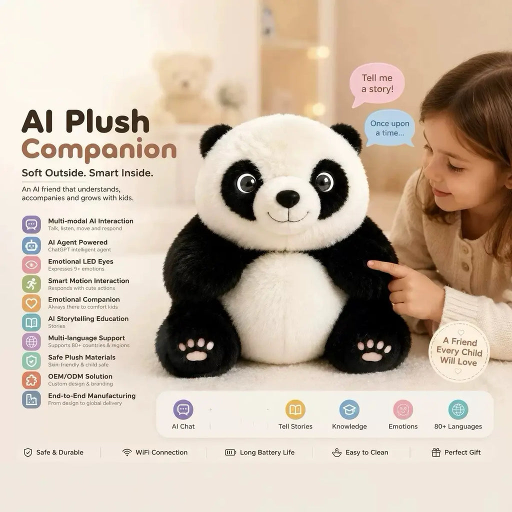 PandaCiCi Smart AI Interactive Panda Plush Companion with Emotional LED Eyes