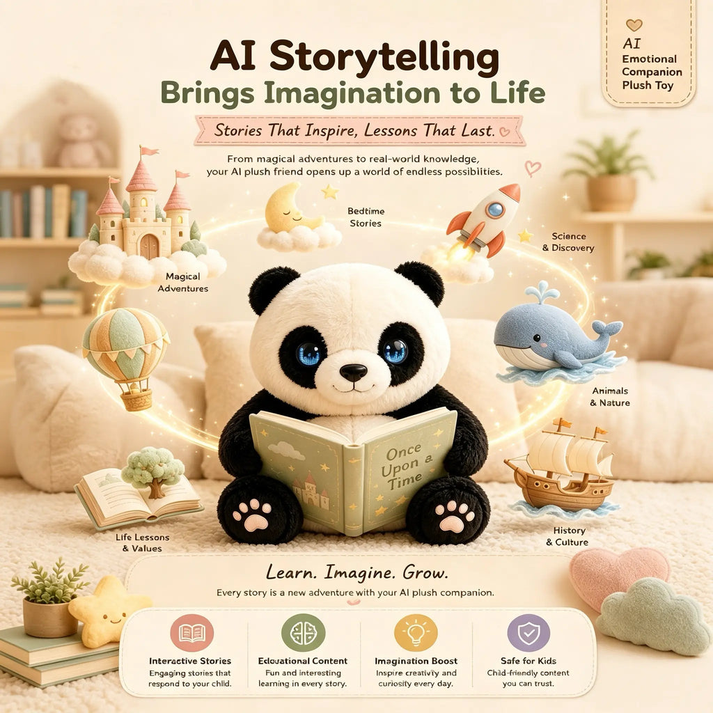 PandaCiCi Smart AI Interactive Panda Plush Companion with Emotional LED Eyes