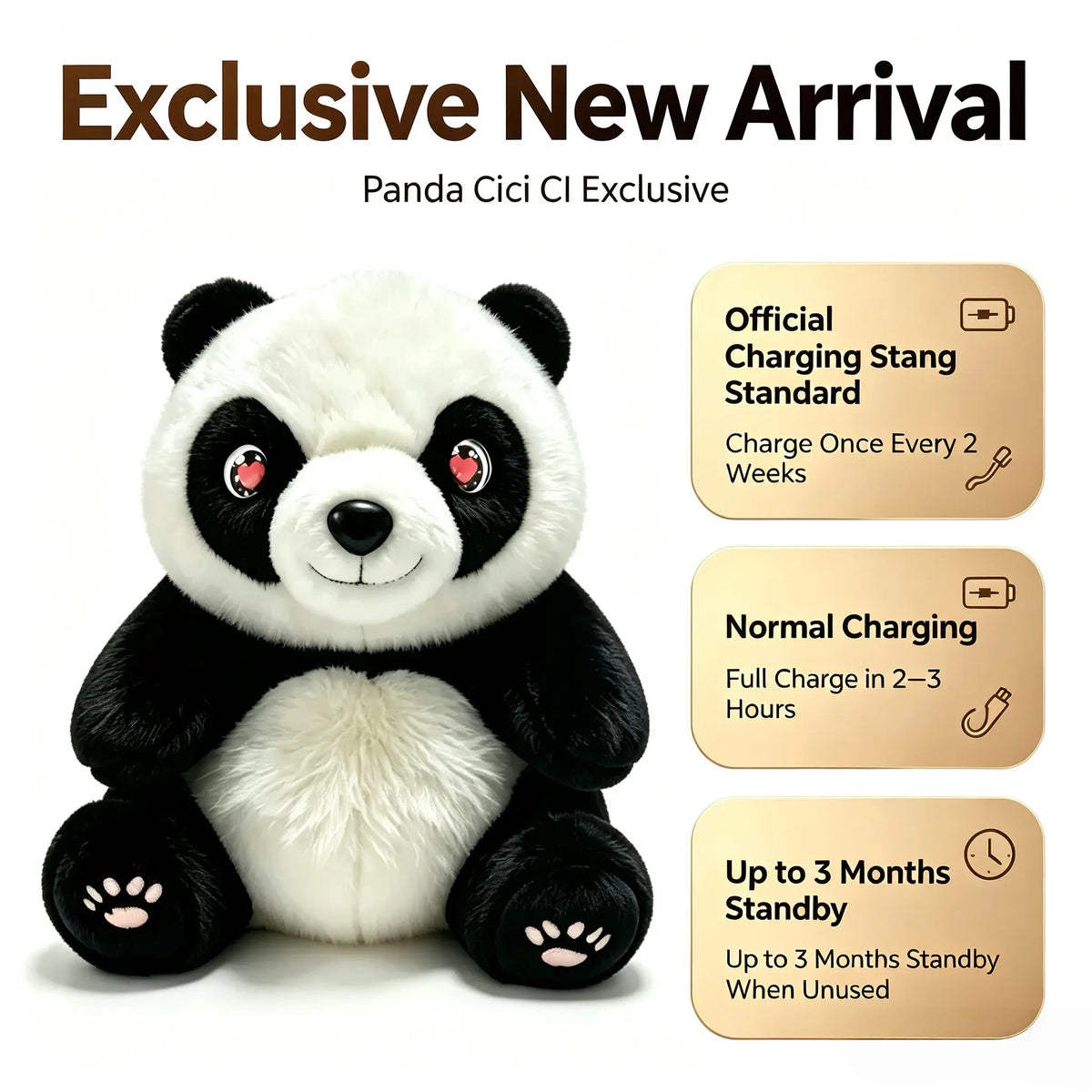 PandaCiCi Smart AI Interactive Panda Plush Companion with Emotional LED Eyes
